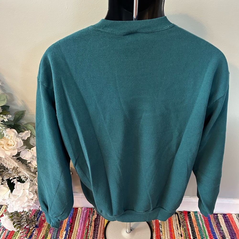 80s Montauk Puff Print Crewneck Sweatshirt Teal Green Jerzees Vintage XL - Picture 5 of 6